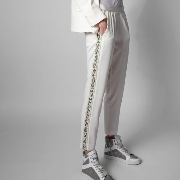 Zadig & Voltaire Paula Band Pants Size 34 Cream - Picture 1 of 9
